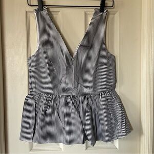 J. Crew Black and White Striped Peplum Blouse